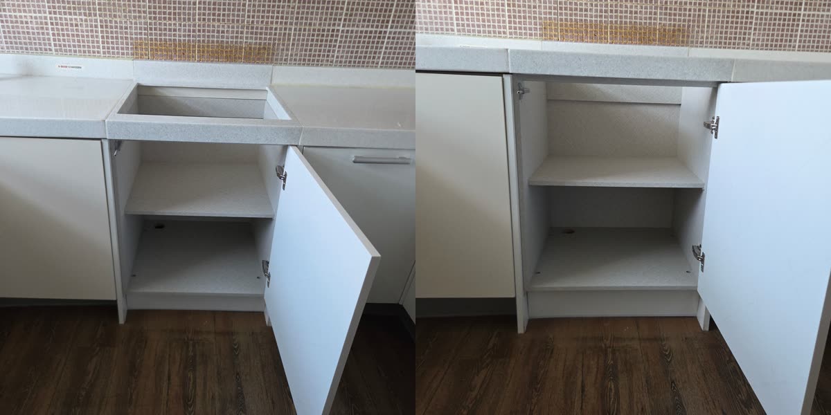 대구 범물동 가스오븐렌지 철거 후 하부장과 인조대리석 상판을 설치한 모습