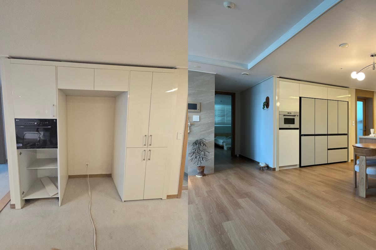 대구 월성동 냉장고장리폼, 새 냉장고 사이즈에 맞춰 빌트인 오븐장까지 만들었습니다 시공 전후